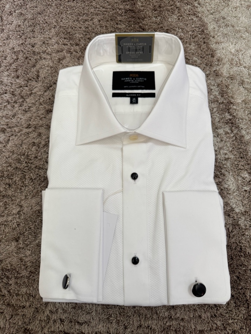 Hawes and Curtis Classic Fit White Waffle Evening Shirt